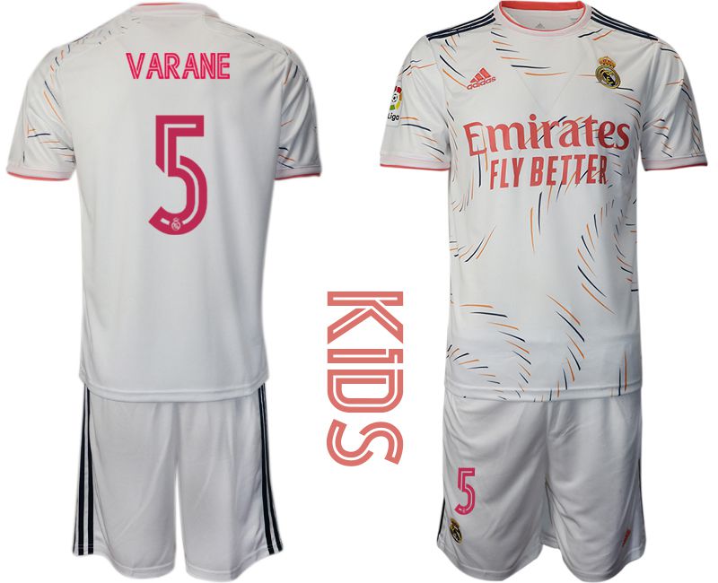 Youth 2021-2022 Club Real Madrid home white #5 Adidas Soccer Jersey